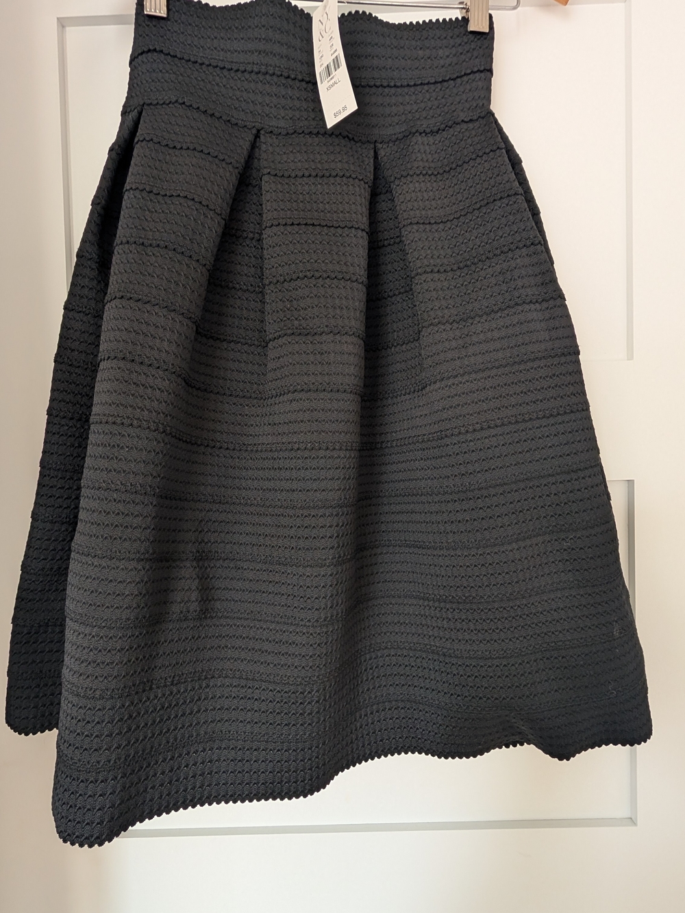 New York & Company Black Textured A-Line Skirt with Pleats